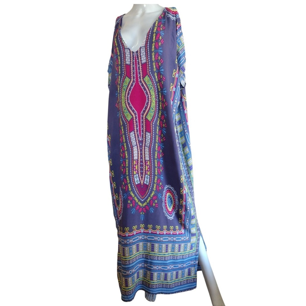 Unbranded Beach cover Up Woman's One Size Multicolor Bohemian Maxi‎ V Neck Slits